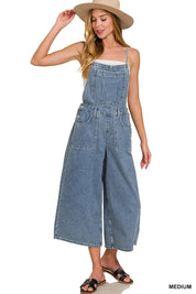 ZENANA Denim Medium Washed Wide Leg Overalls on Simply Obsessed