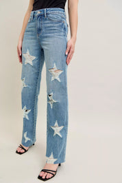 JUDY BLUE Full Size High Waist Rigid Magic Star Shaped Destroy 90's Straight Jeans Plus Size on Simply Obsessed