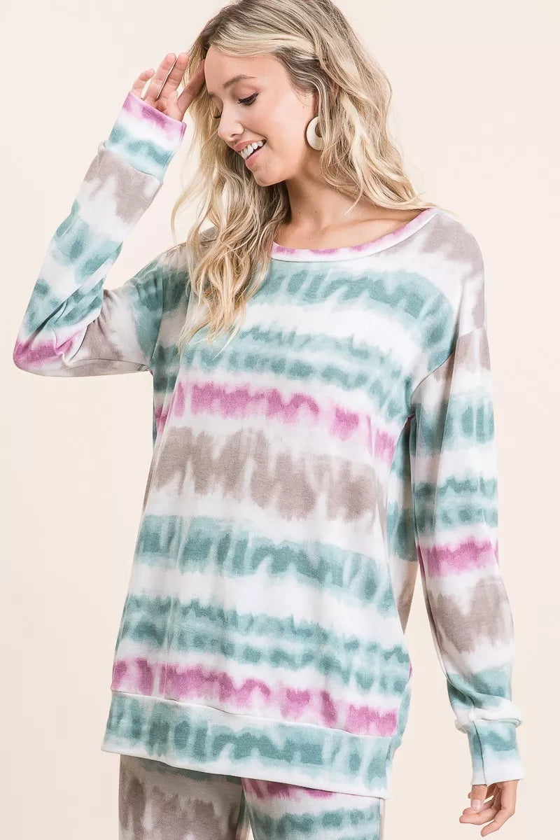BIBI Tie Dye Print Terry Sweatshirt on Simply Obsessed