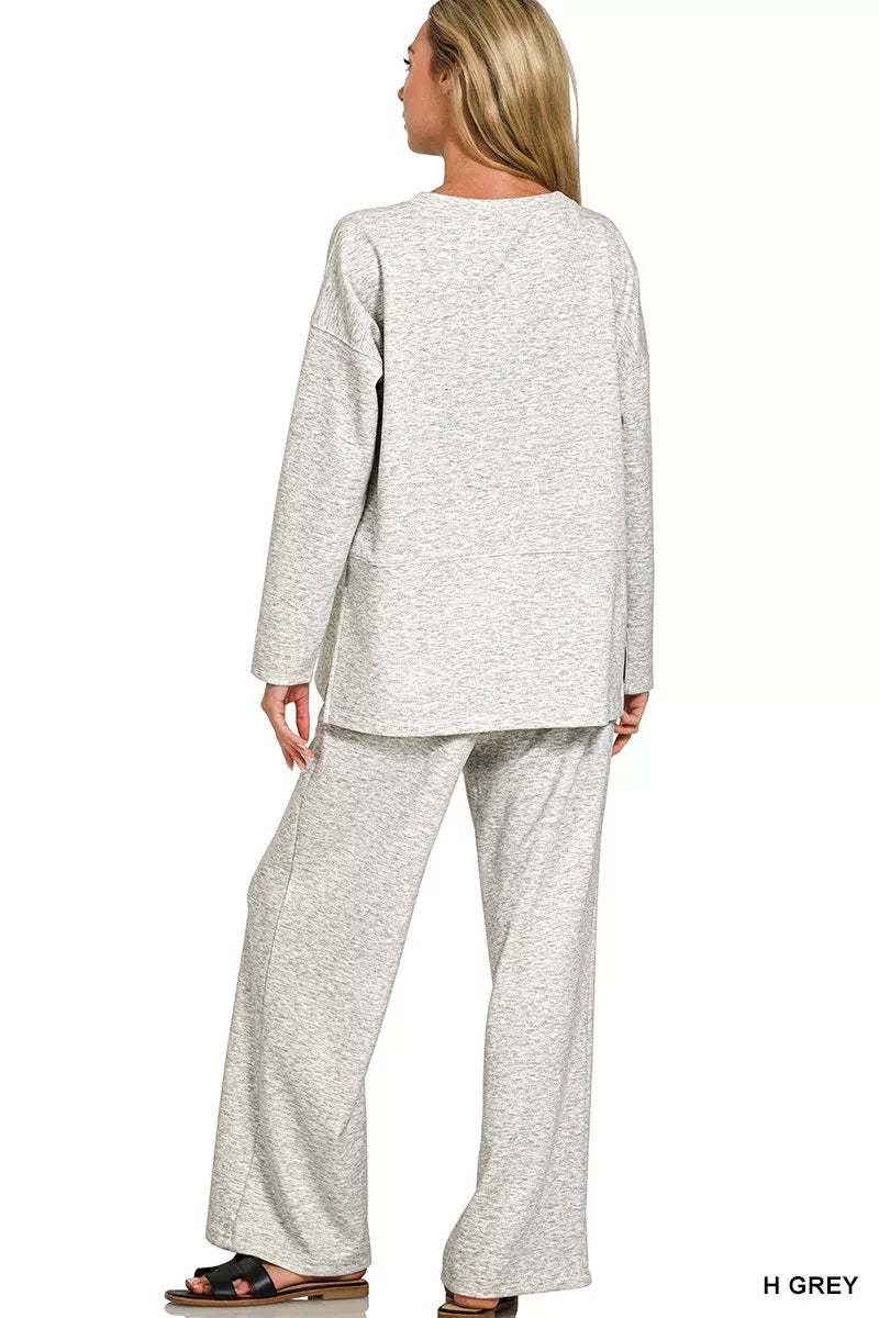 Zenana Scuba Side Slit Top and Pants Set on Simply Obsessed