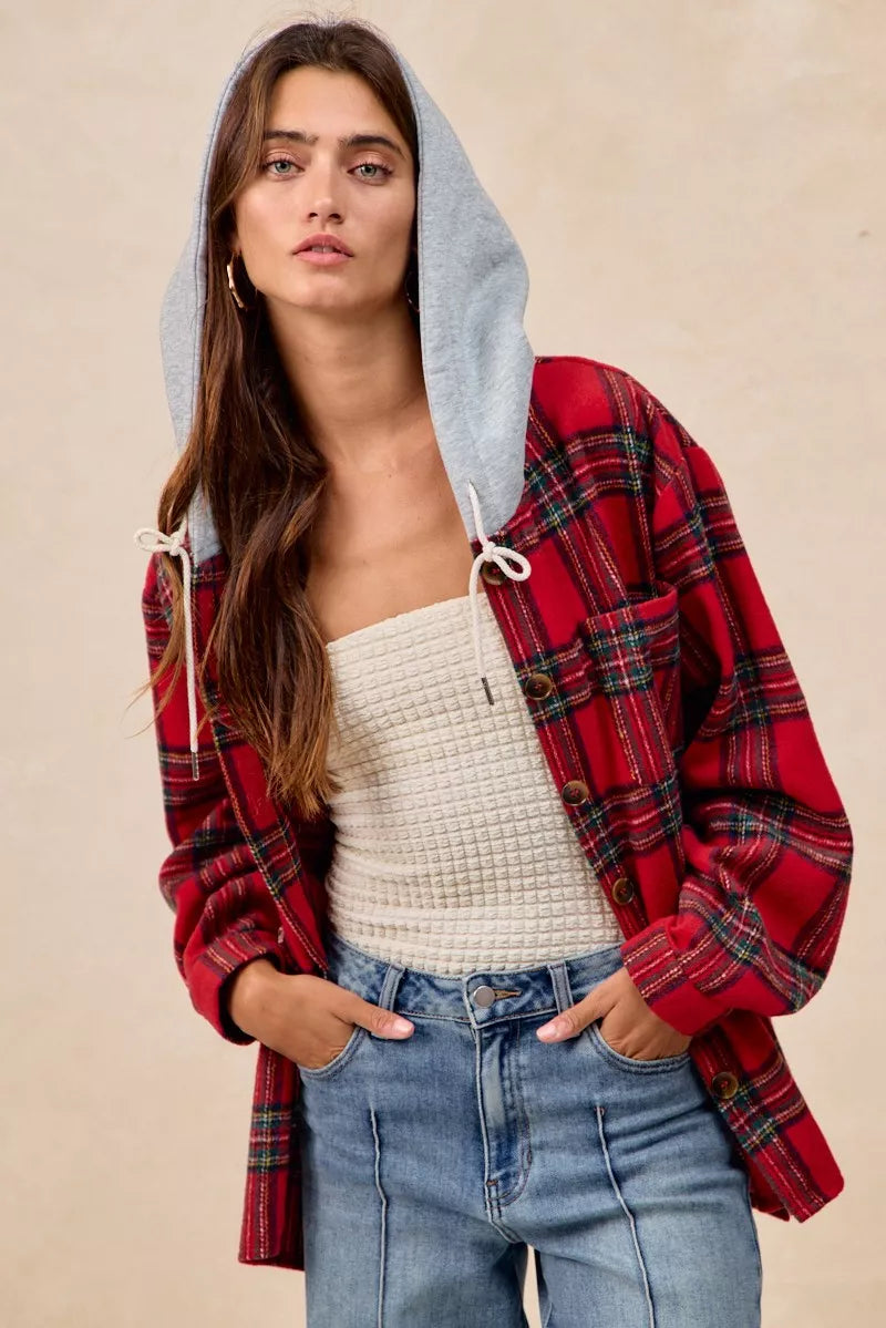 BIBI Brushed Plaid Hooded Jacket on Simply Obsessed
