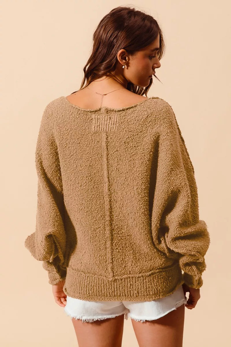 SO ME Loose Fit Exposed Seam Slouchy Boucle Sweater on Simply Obsessed