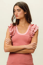 BiBi Rib Knit With Textured Ruffled Top on Simply Obsessed