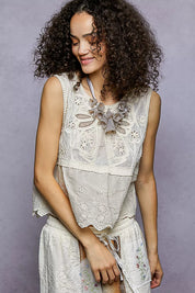 POL Sleeveless Flowy Fit Crochet Top with Scalloped Border Accents on Simply Obsessed