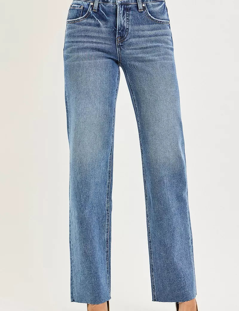 RISEN Tummy Control 4 Way Stretch Mid Rise Straight Jeans on Simply Obsessed