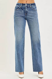 RISEN Tummy Control 4 Way Stretch Mid Rise Straight Jeans on Simply Obsessed