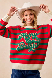 BIBI Christmas Theme Stripe Knit Top on Simply Obsessed