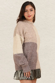 VERY J Color Block Mock Neck Drop Shoulder Sweater **FALL DEBUT SALE** on Simply Obsessed