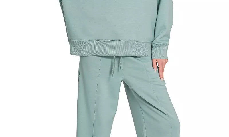 ZENANA Scuba Collared Pullover &amp; Center Seam Pants Set on Simply Obsessed
