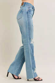 JUDY BLUE Full Size High Waist Rigid Magic Star Shaped Destroy 90's Straight Jeans Plus Size on Simply Obsessed