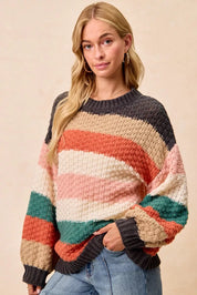BiBi Stripes Color Block Chunky Sweater on Simply Obsessed