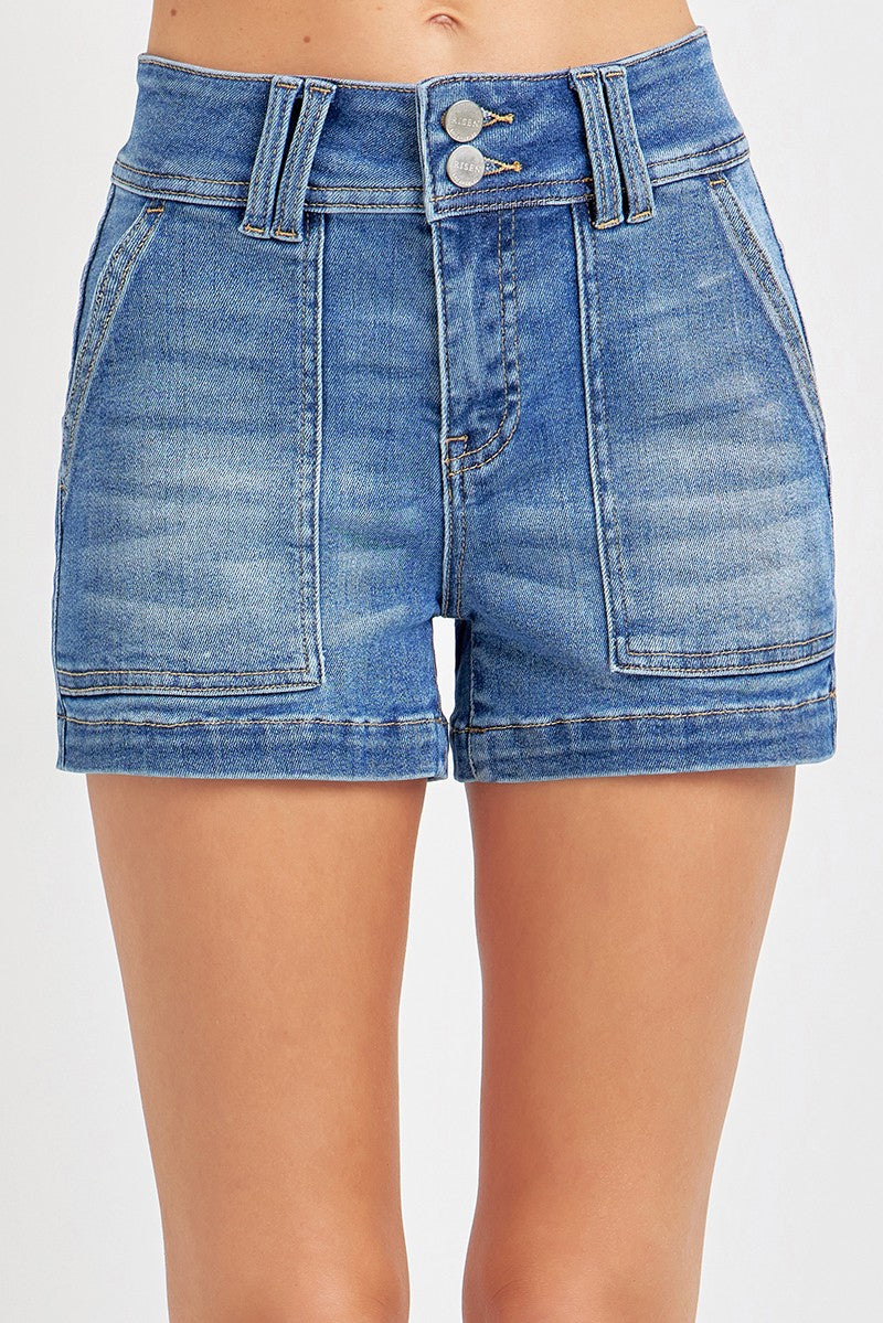 RISEN Full Size High Rise Patched Front Pocket Shorts Plus Size **Debut SALE** on Simply Obsessed