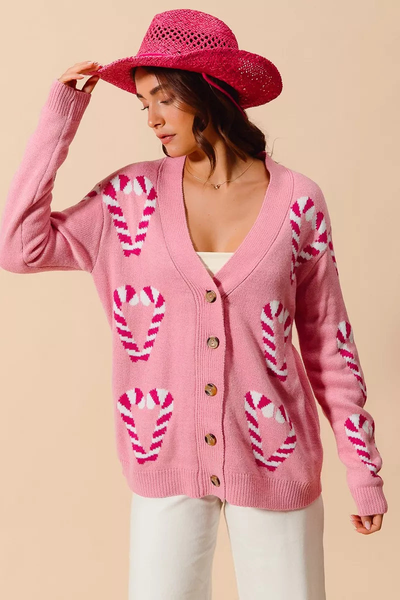 SO ME Christmas Candy Cane Button Front Sweater Cardigan on Simply Obsessed