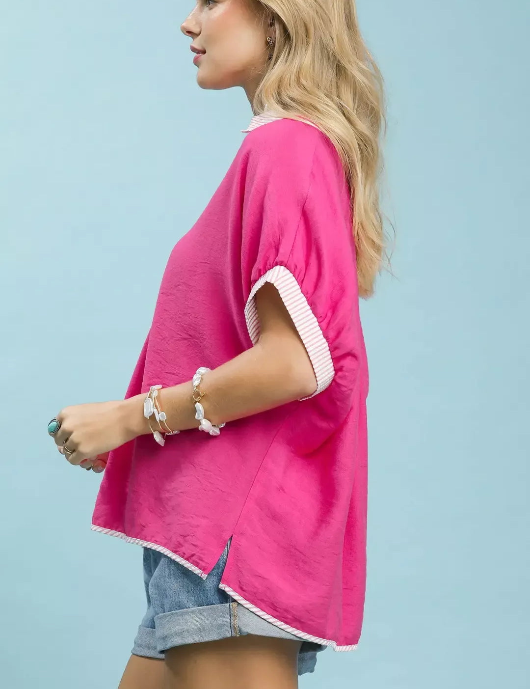 UMGEE Oversized Contrast Stripe Trim Top **DEBUT SALE** on Simply Obsessed