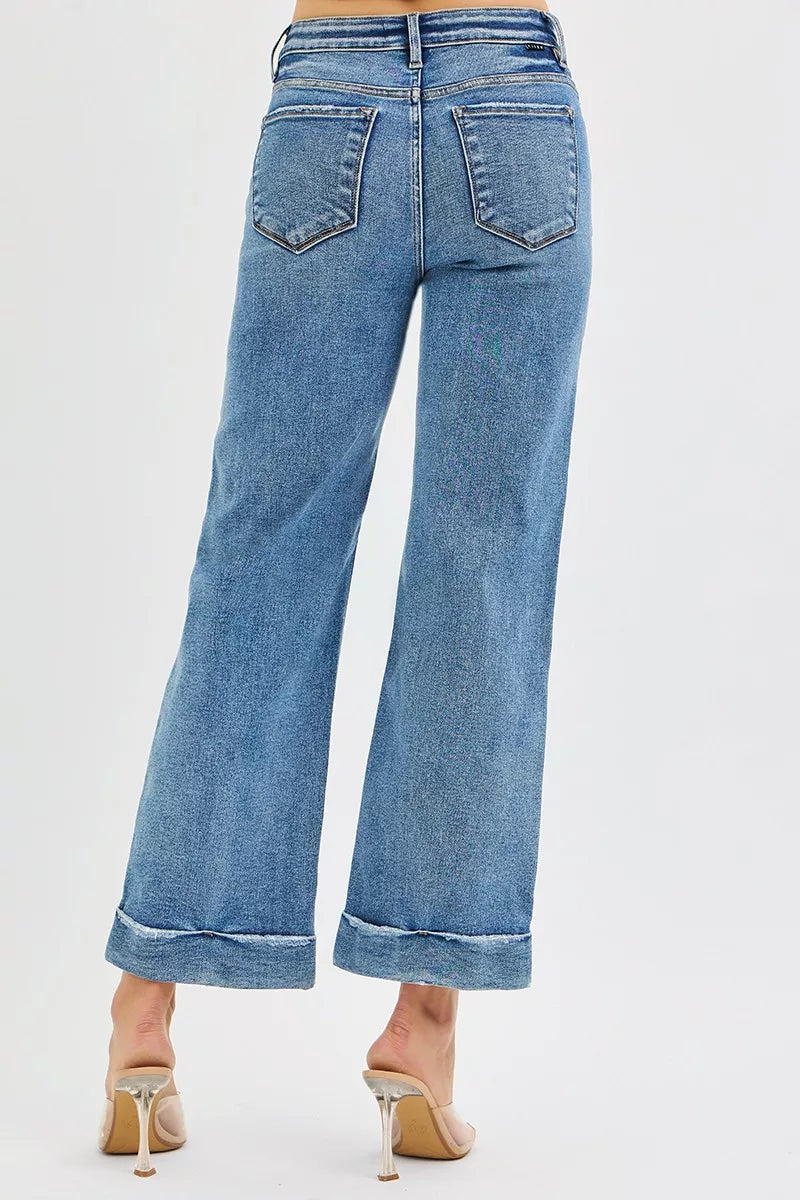 RISEN Full Size Mid Rise Crop Straight Jeans with Taylor Cuffed Plus Size on Simply Obsessed
