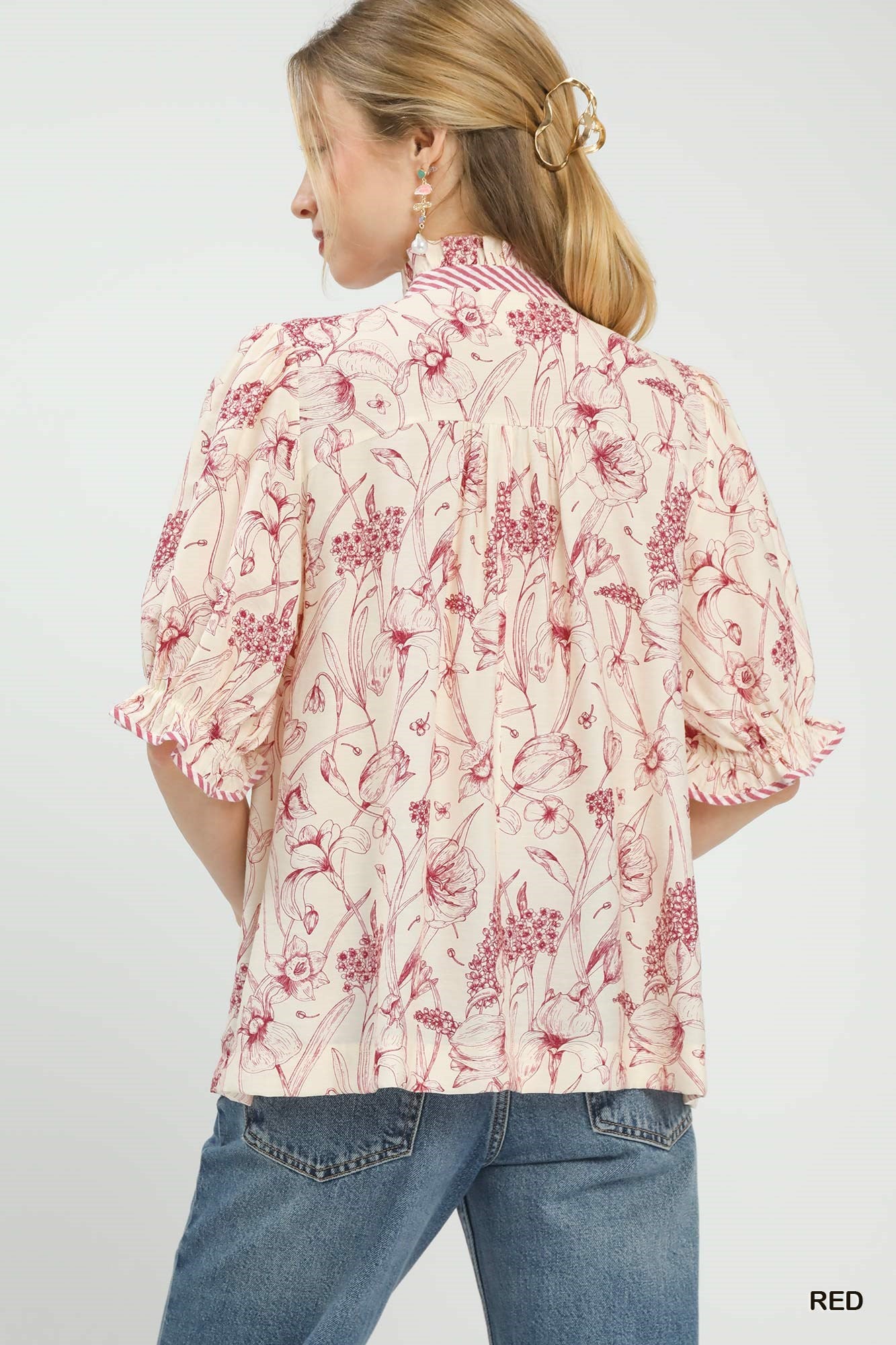 UMGEE Mixed Print Button Front Top **DEBUT SALE** on Simply Obsessed