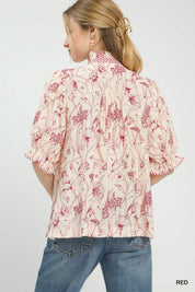 UMGEE Mixed Print Button Front Top **DEBUT SALE** on Simply Obsessed