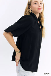 Umgee Linen Scallop Trim V-Neck Blouse on Simply Obsessed