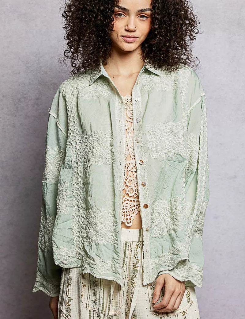 POL Embroidery Button Down Long Sleeve Shirt on Simply Obsessed
