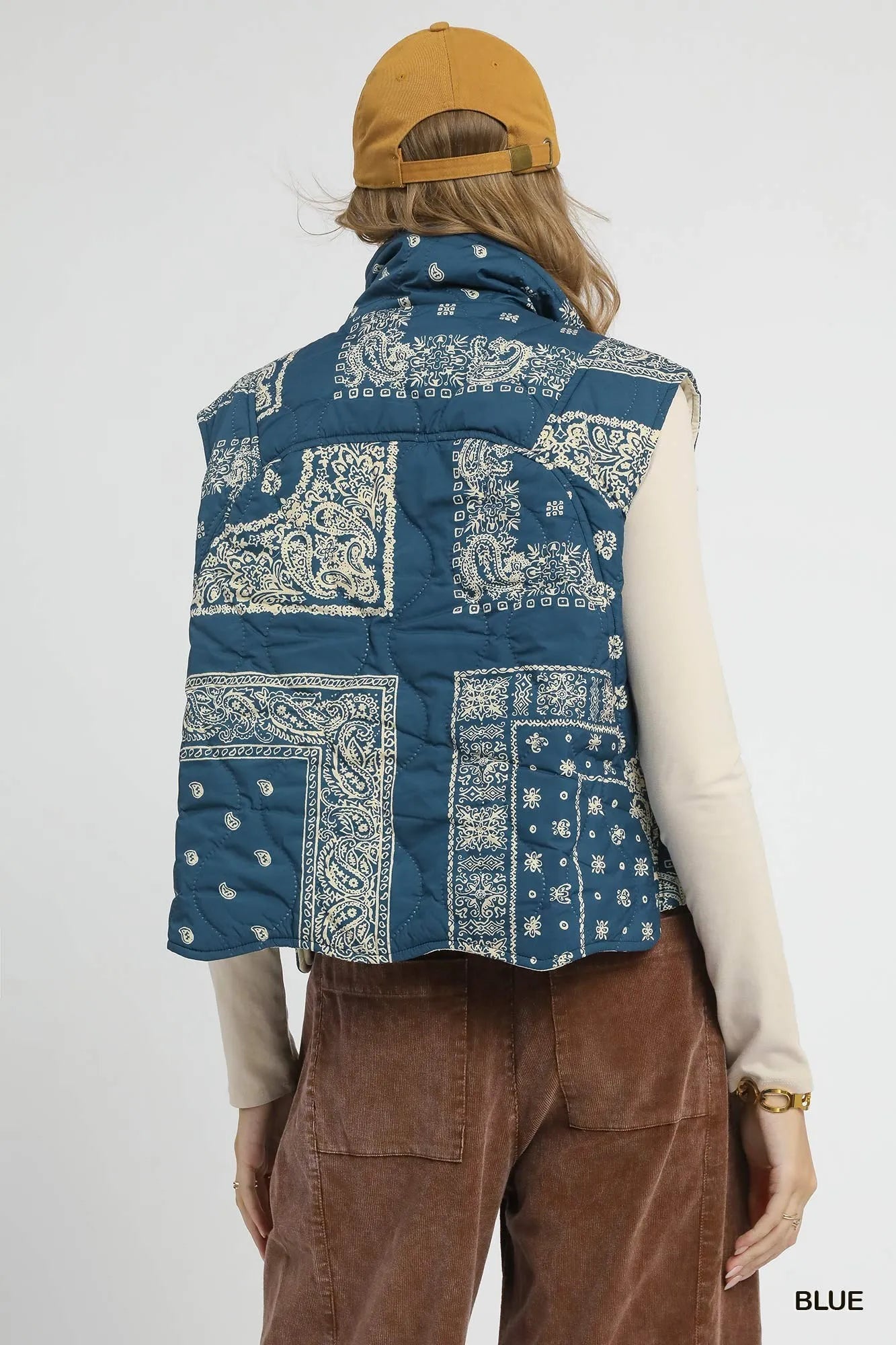 Umgee Bandana Print Quilted Puffer Vest on Simply Obsessed