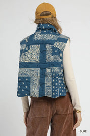 Umgee Bandana Print Quilted Puffer Vest on Simply Obsessed