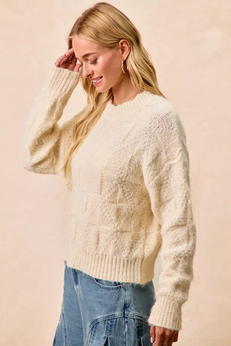 BIBI Checker Board Drop Shoulder Sweater on Simply Obsessed