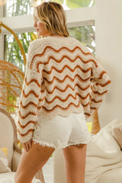 BiBi Wavy Stripes V-Neck Cropped Sweater on Simply Obsessed