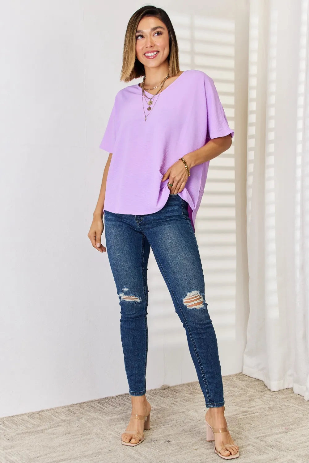 Zenana Texture Short Sleeve T-Shirt on Simply Obsessed