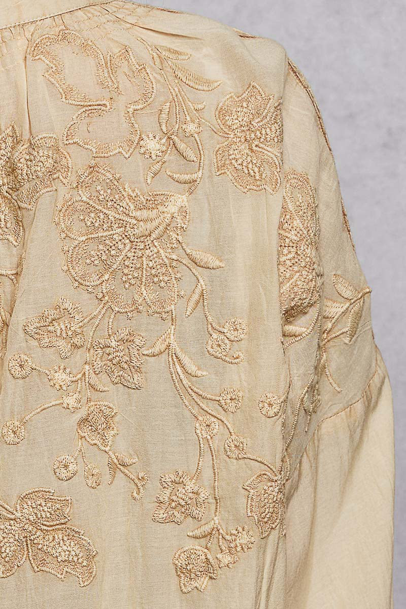 POL Embroidery Button Down Long Sleeve Washed Shirt on Simply Obsessed