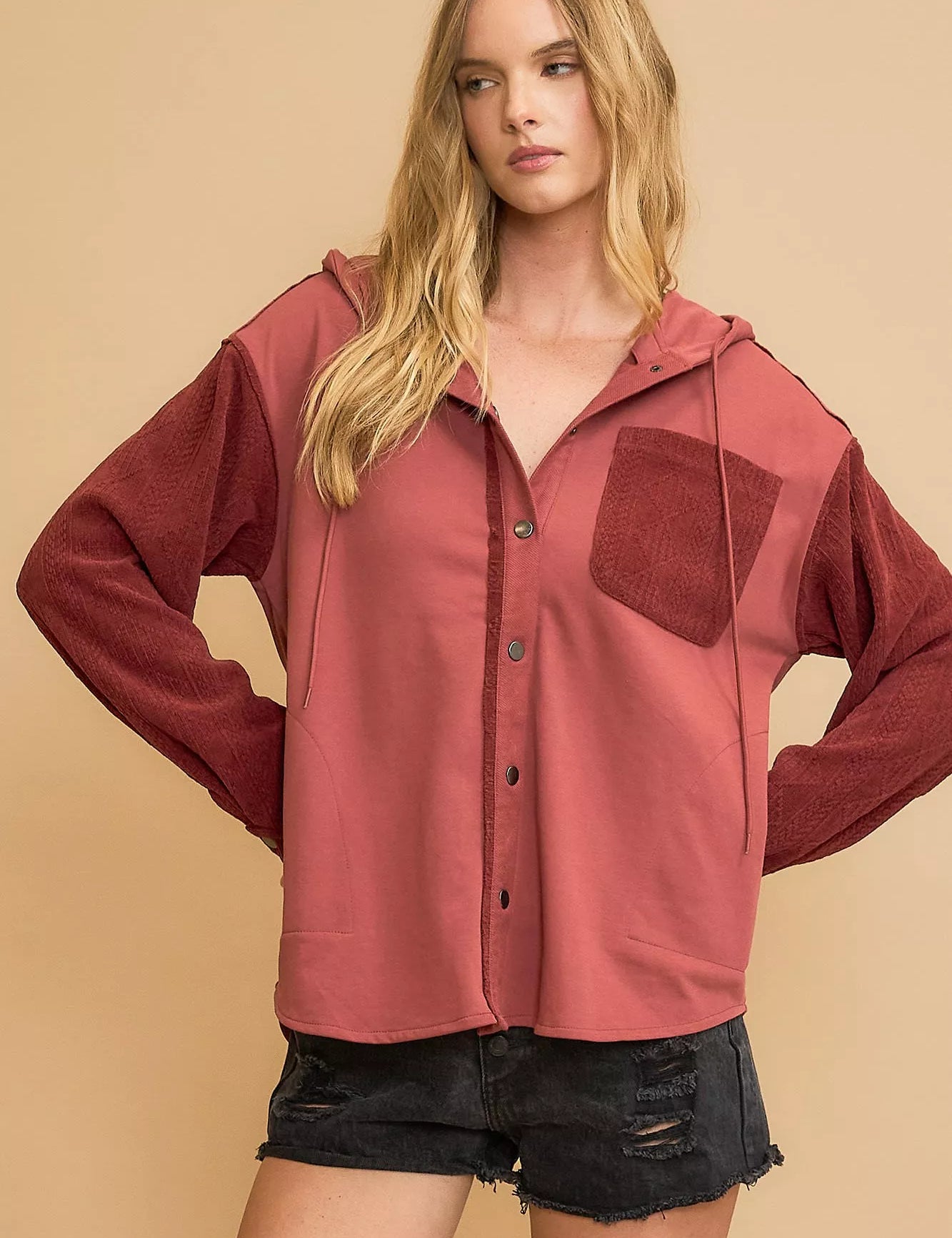 Umgee Washed French Terry Shacket on Simply Obsessed