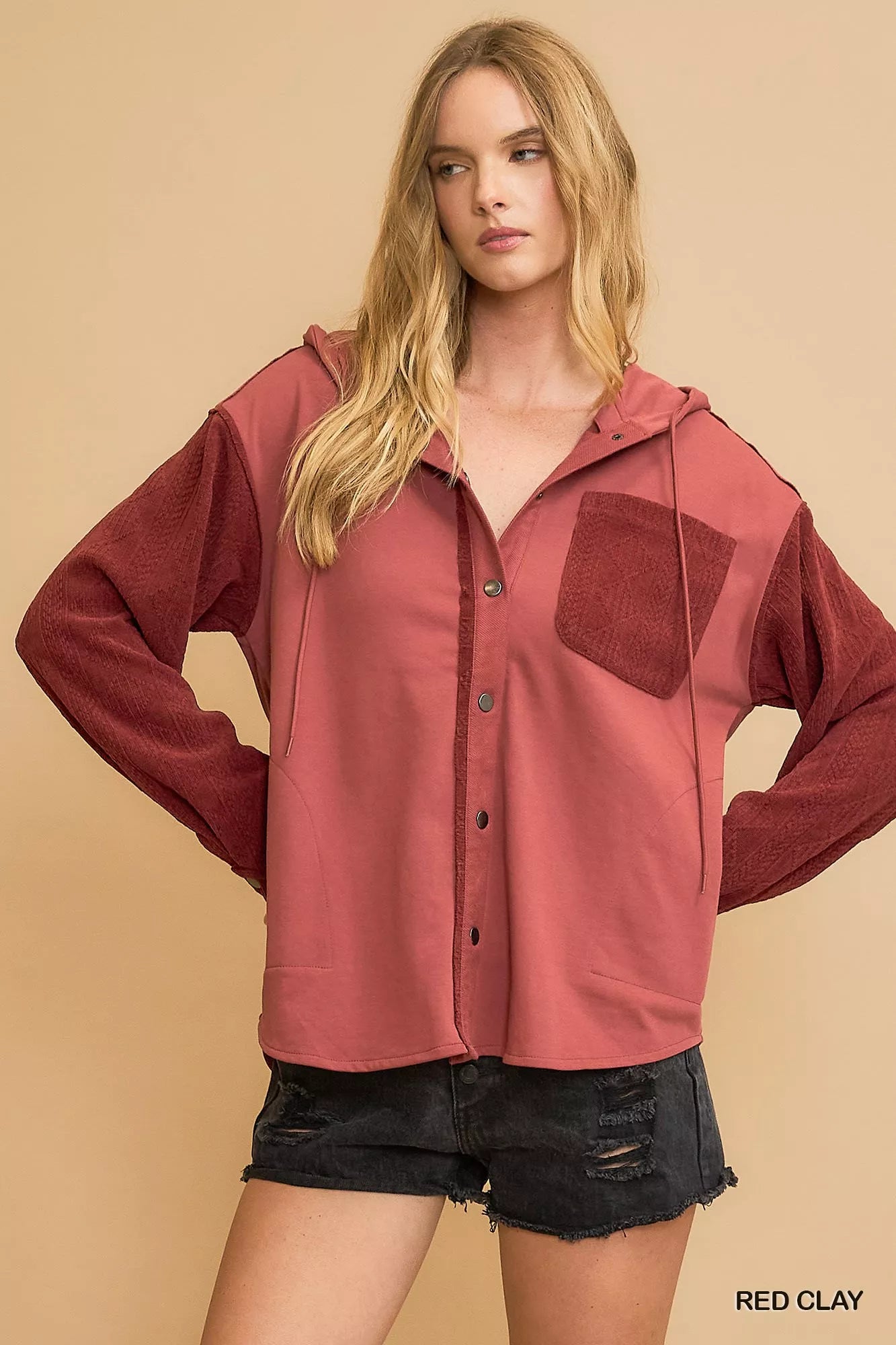 Umgee Washed French Terry Shacket on Simply Obsessed