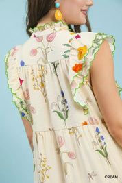 UMGEE Floral Ruffle Tiered Midi Dress with Scalloped Detail on Simply Obsessed