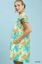 UMGEE Ruffled Botanical Print Mini Dress **DEBUT SALE** on Simply Obsessed
