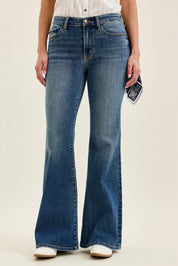 JUDY BLUE Mid Rise Jaqueline Flare with Triple Needle Back Pkts and Bandana Loop on Simply Obsessed