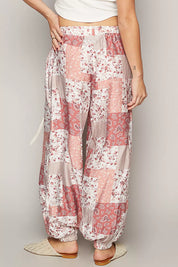 POL Drawstring Floral Patchwork Wide leg Pants on Simply Obsessed