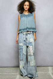 POL Button Closure on Back Ruffled Sleeveless Cotton Blouse with Trim Detail on Simply Obsessed
