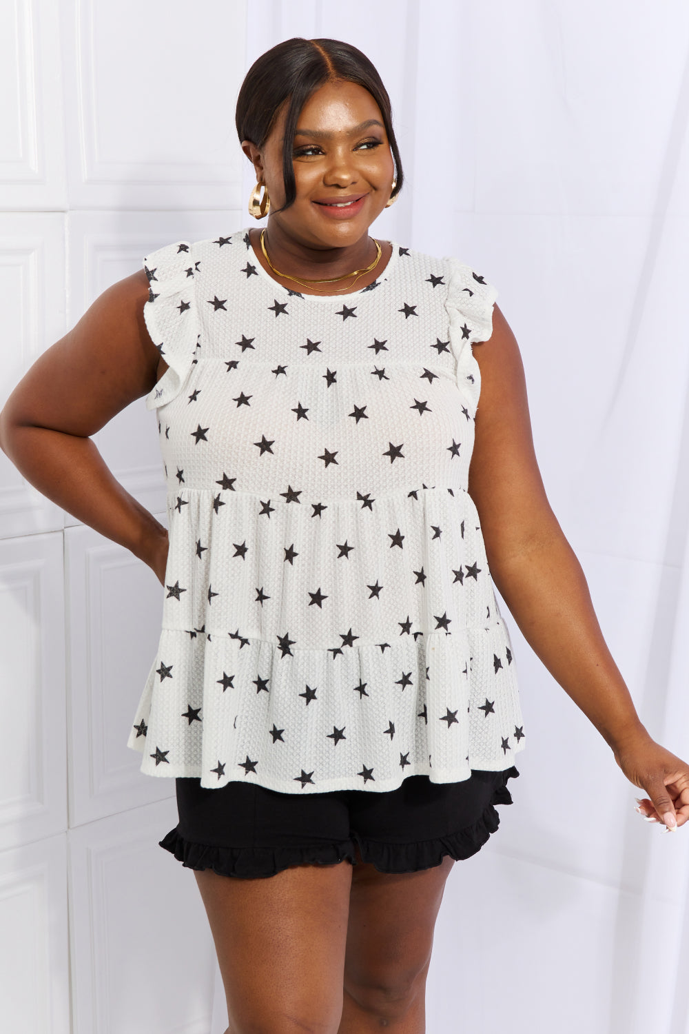 HEIMISH Shine Bright Full Size Butterfly Sleeve Star Print Top on Simply Obsessed