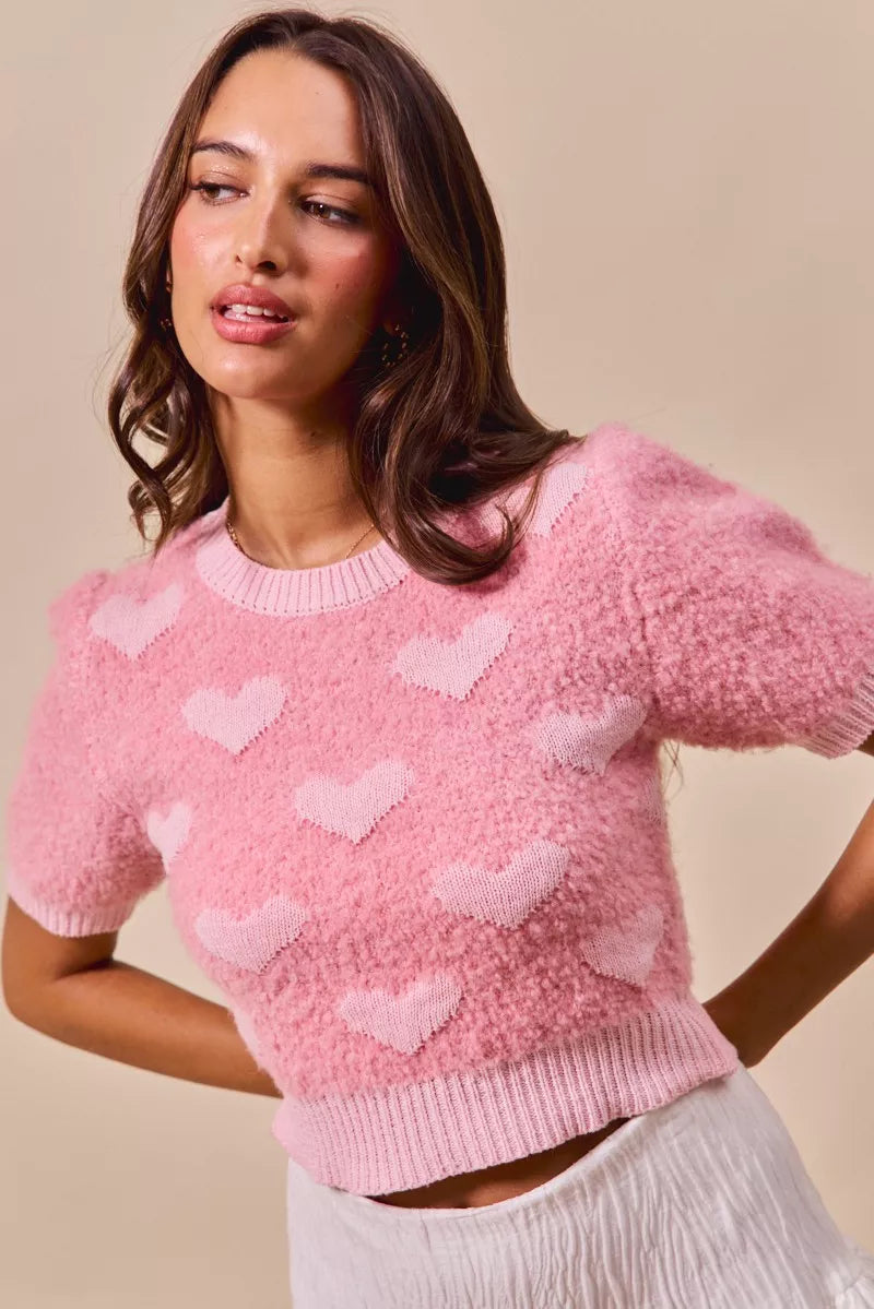 SO ME All Over Heart Valentine Cropped Sweater on Simply Obsessed