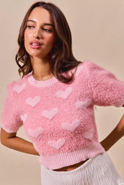 SO ME All Over Heart Valentine Cropped Sweater on Simply Obsessed