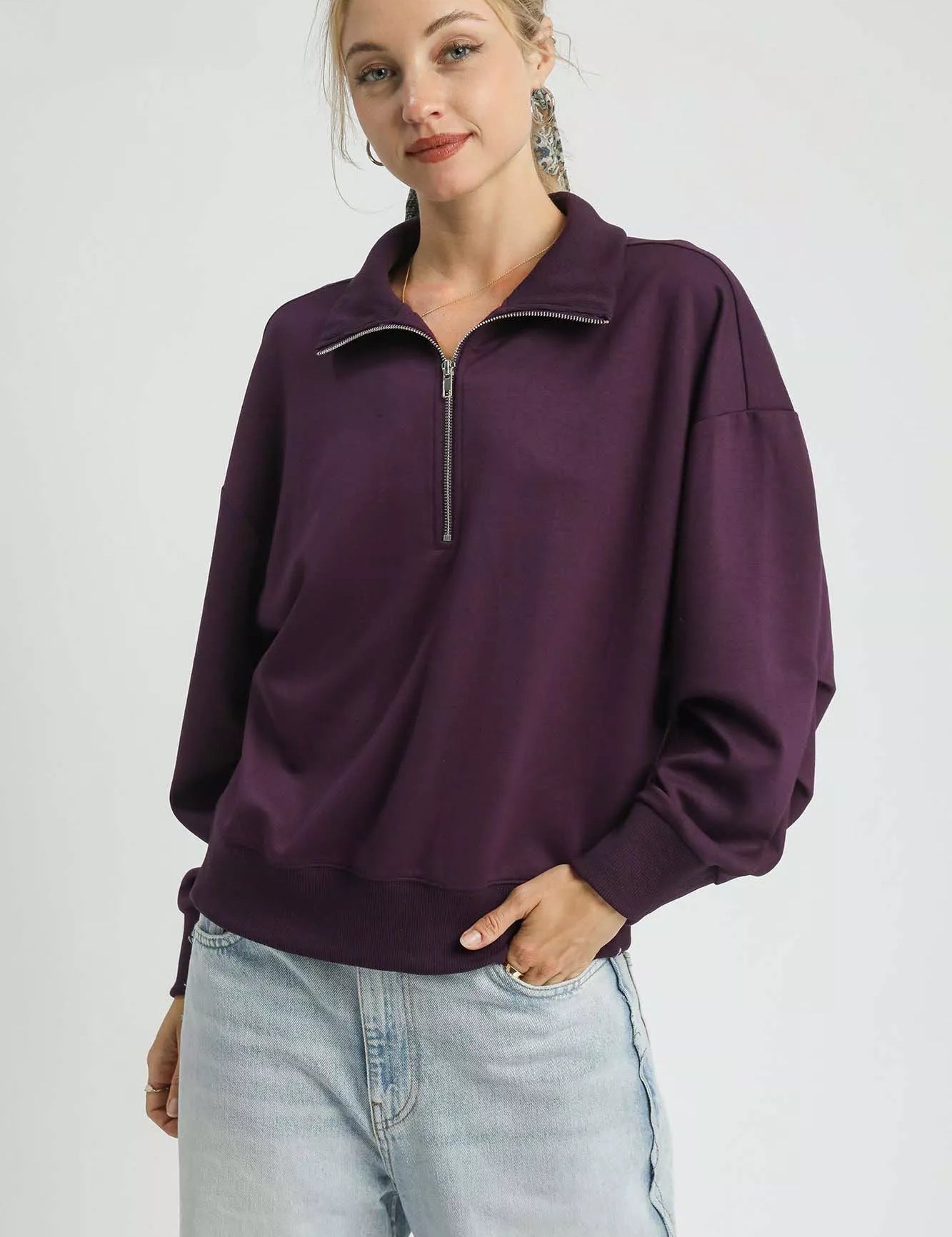 UMGEE Half Zip Drop Shoulder Sweatshirt on Simply Obsessed
