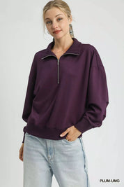 UMGEE Half Zip Drop Shoulder Sweatshirt on Simply Obsessed