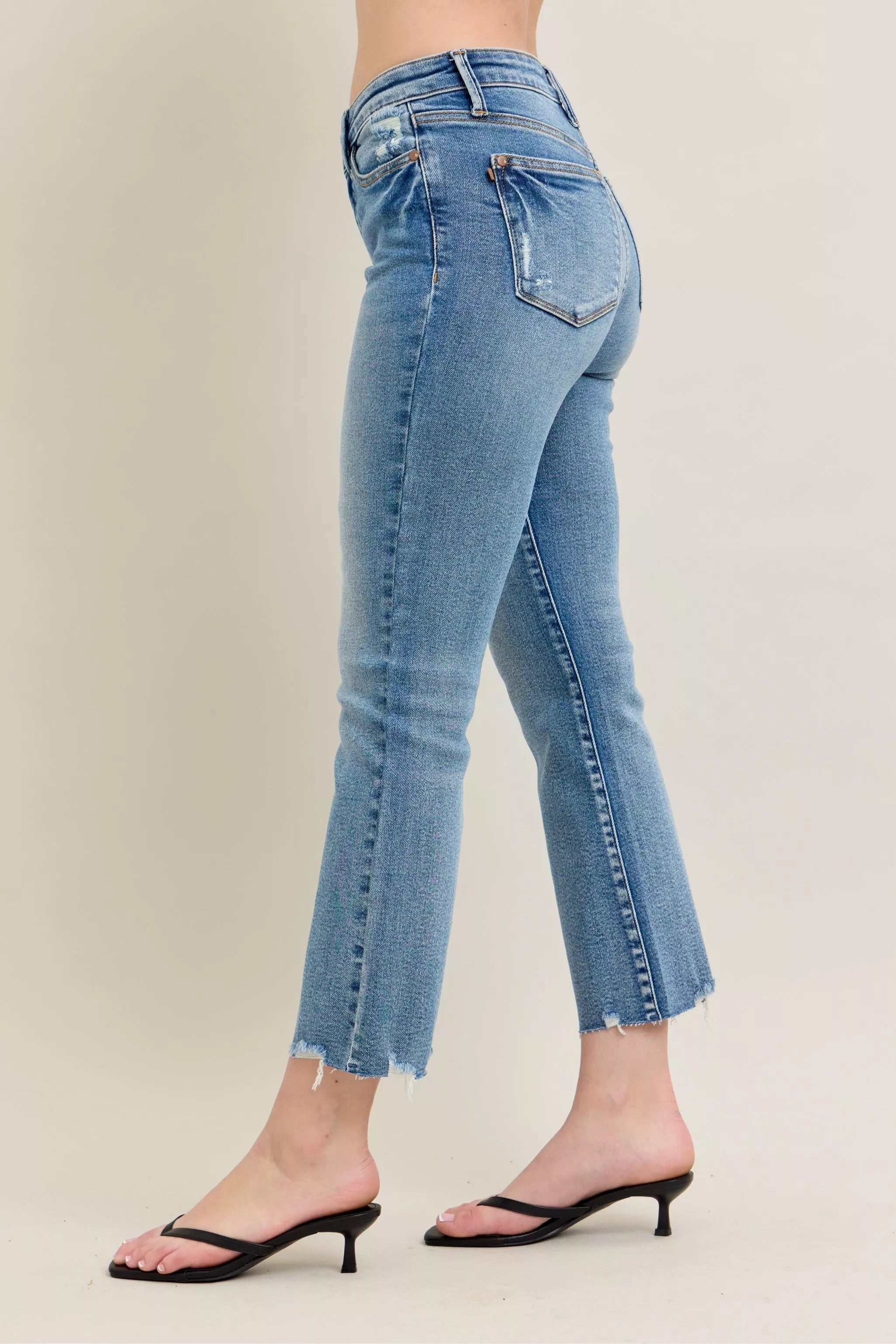 JUDY BLUE Mr Vintage Wash Destroy Hem Kick Flare Jeans on Simply Obsessed
