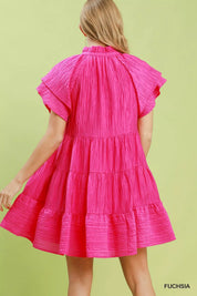 UMGEE Tiered Ruffle Sleeve Textured Mini Dress on Simply Obsessed