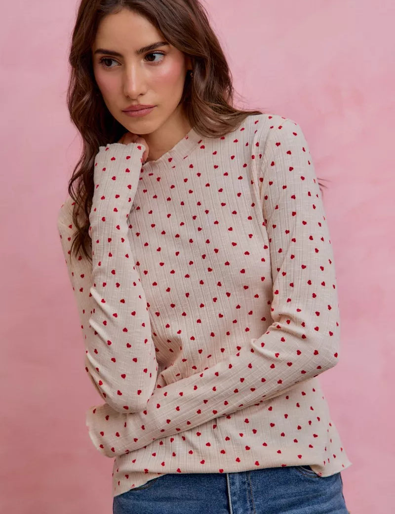 SO ME Ditsy Heart All Over Slub Rib Knit Valentine Top on Simply Obsessed