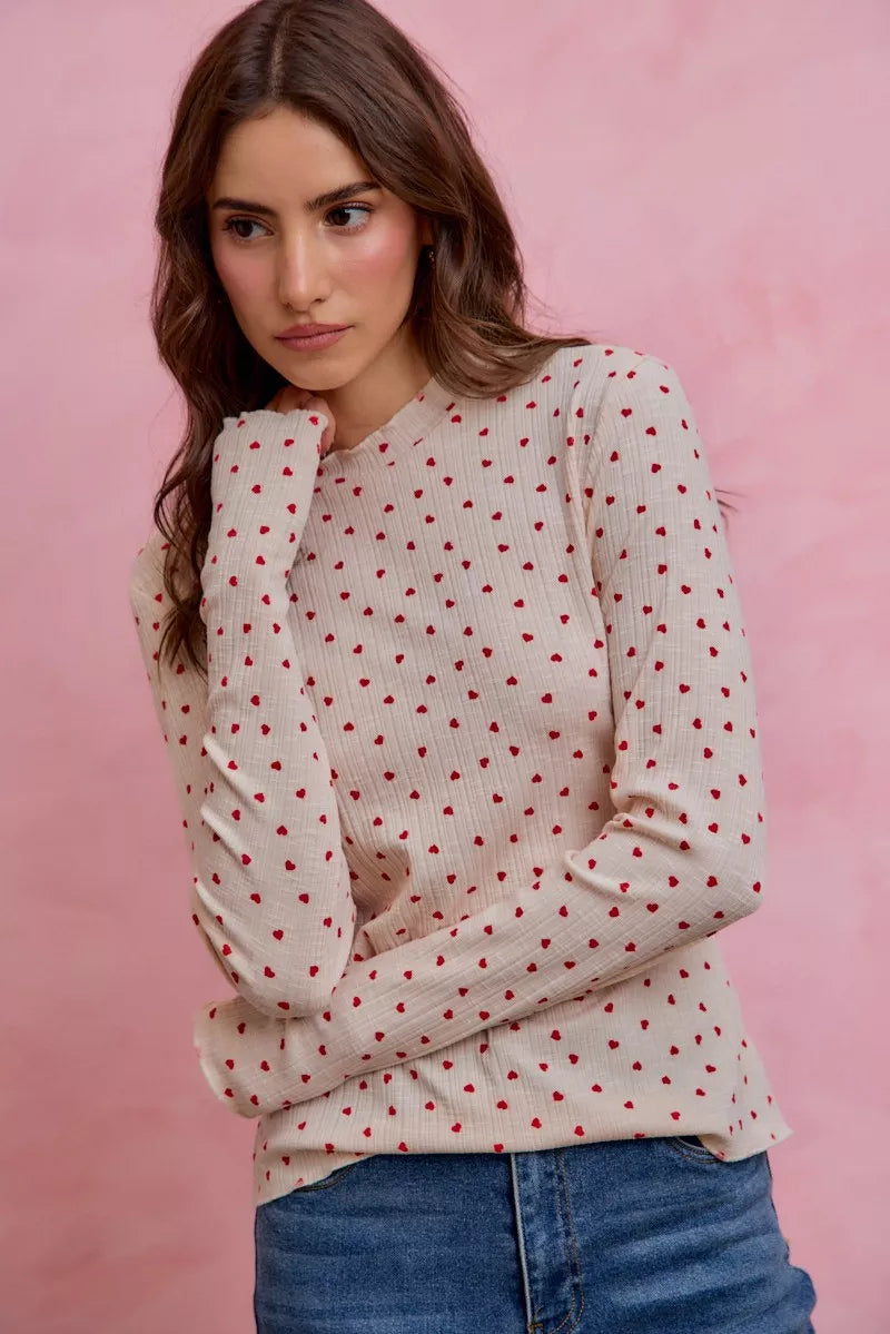 SO ME Ditsy Heart All Over Slub Rib Knit Valentine Top on Simply Obsessed