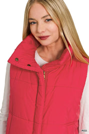 ZENANA High Neck Zip-Up Vest Coat on Simply Obsessed