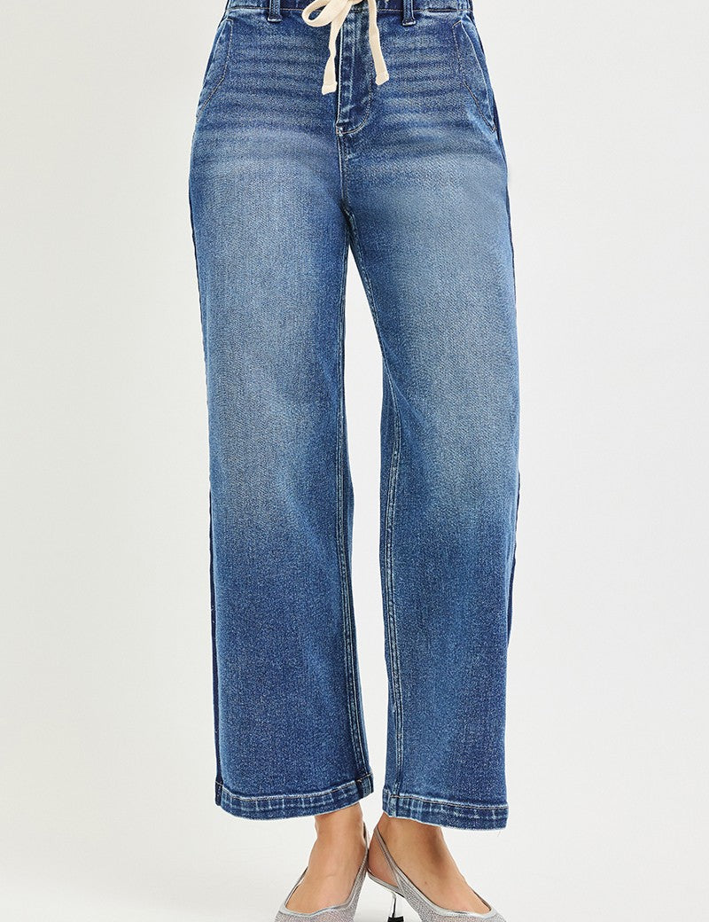 RISEN Elastic Band High Rise Cropped Wide Jeans on Simply Obsessed