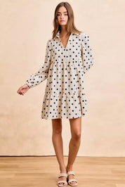 BIBI Polka Dot Corduroy Collared V Neck Dress on Simply Obsessed