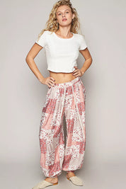 POL Drawstring Floral Patchwork Wide leg Pants on Simply Obsessed