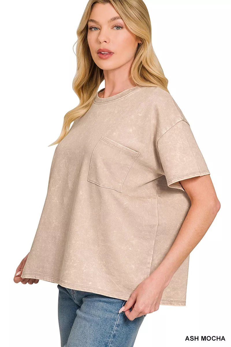 ZENANA French Terry Acid Washed Relaxed Top & Short Set on Simply Obsessed